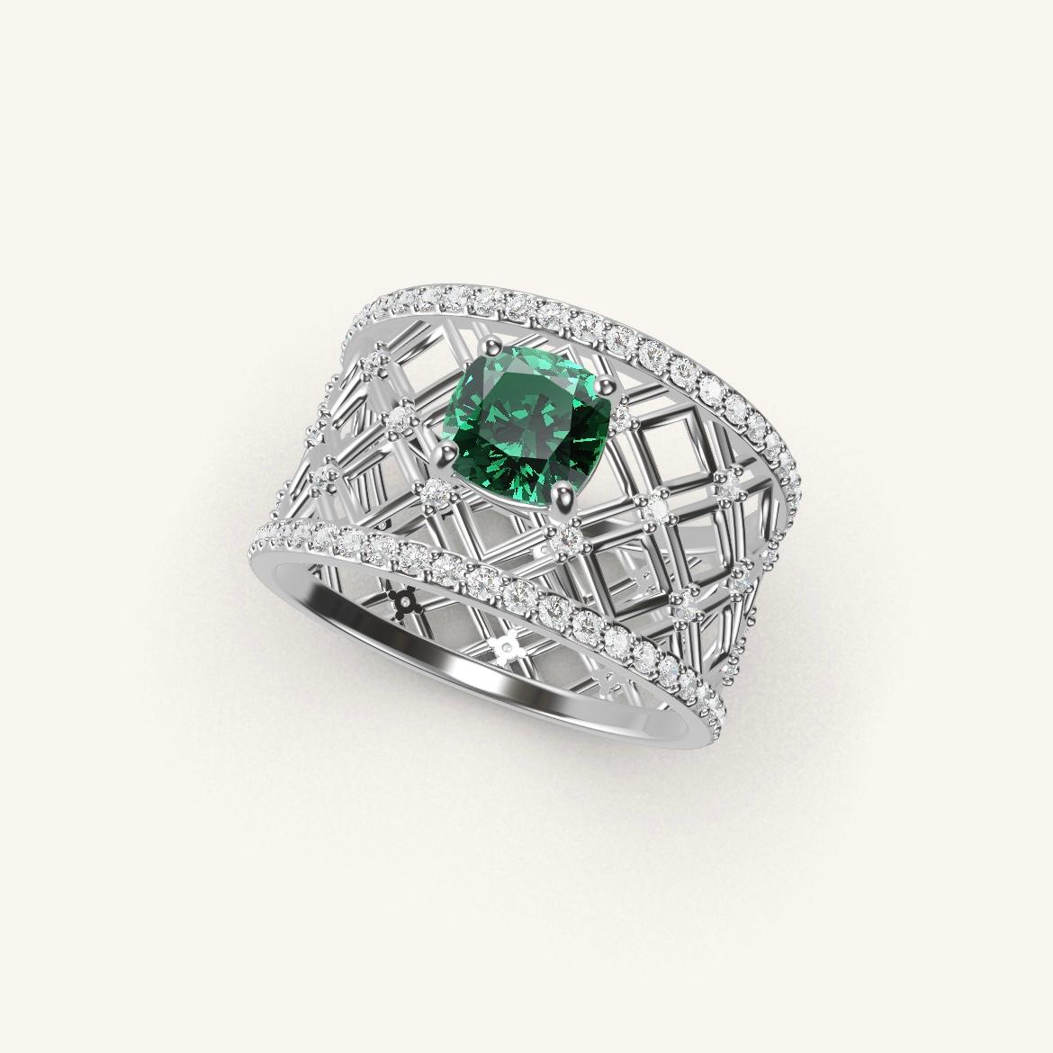 Louvre - Cushion Emerald - 0.7 carat - White Gold