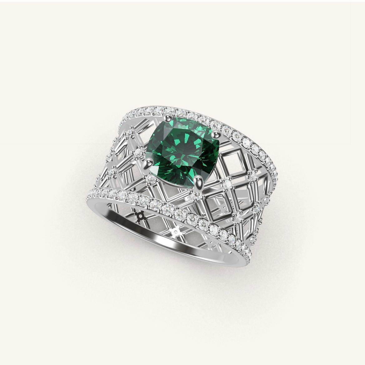 Louvre - Cushion Emerald - 1.4 carat - White Gold