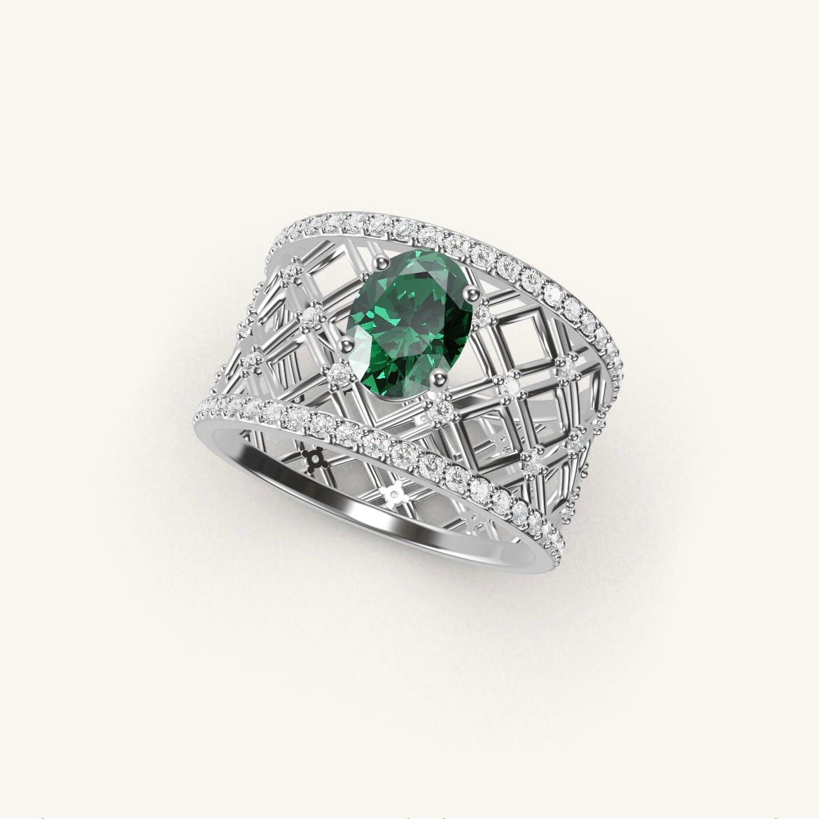 Louvre - Oval Emerald - 0.7 carat - White Gold