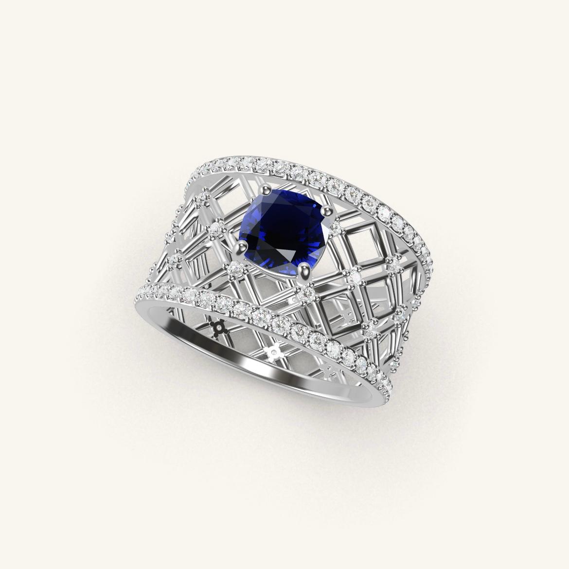 Louvre - Cushion Sapphire - 0.7 carat - White Gold