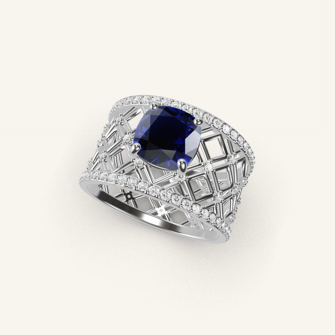 Louvre - Cushion Sapphire - 1.4 carat - White Gold