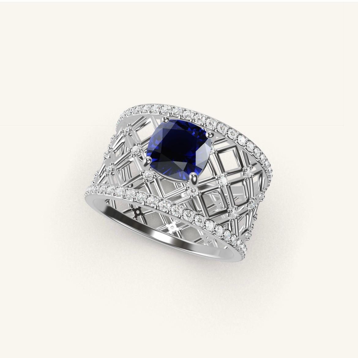 Louvre - Cushion Sapphire - 1 carat - White Gold