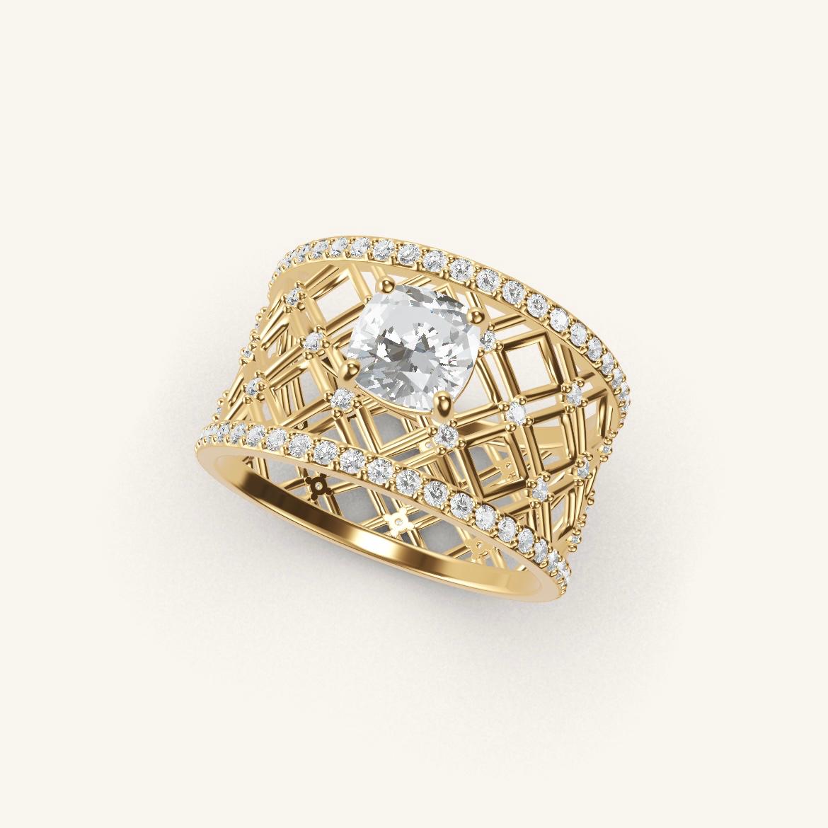 Louvre - Cushion Diamond - 0.7 carat - Yellow Gold