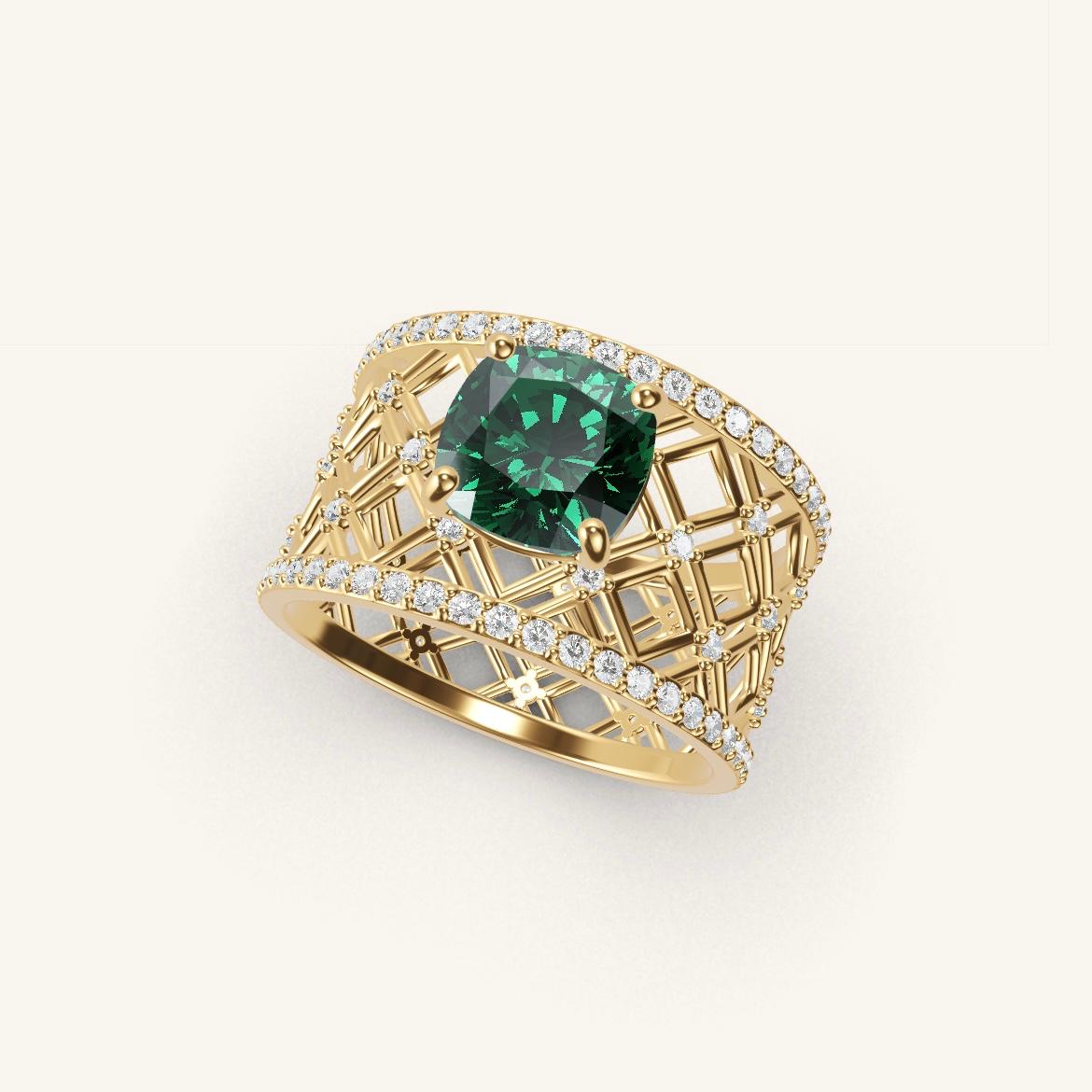 Louvre - Cushion Emerald - 1.4 carat - Yellow Gold