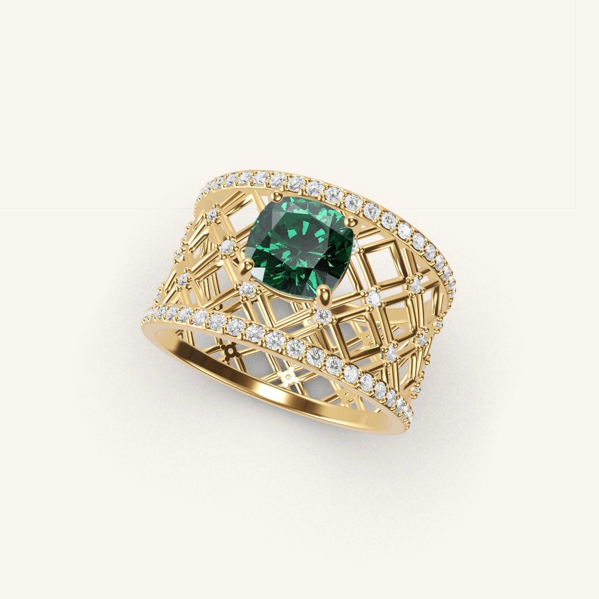 Louvre - Cushion Emerald - 1 carat - Yellow Gold