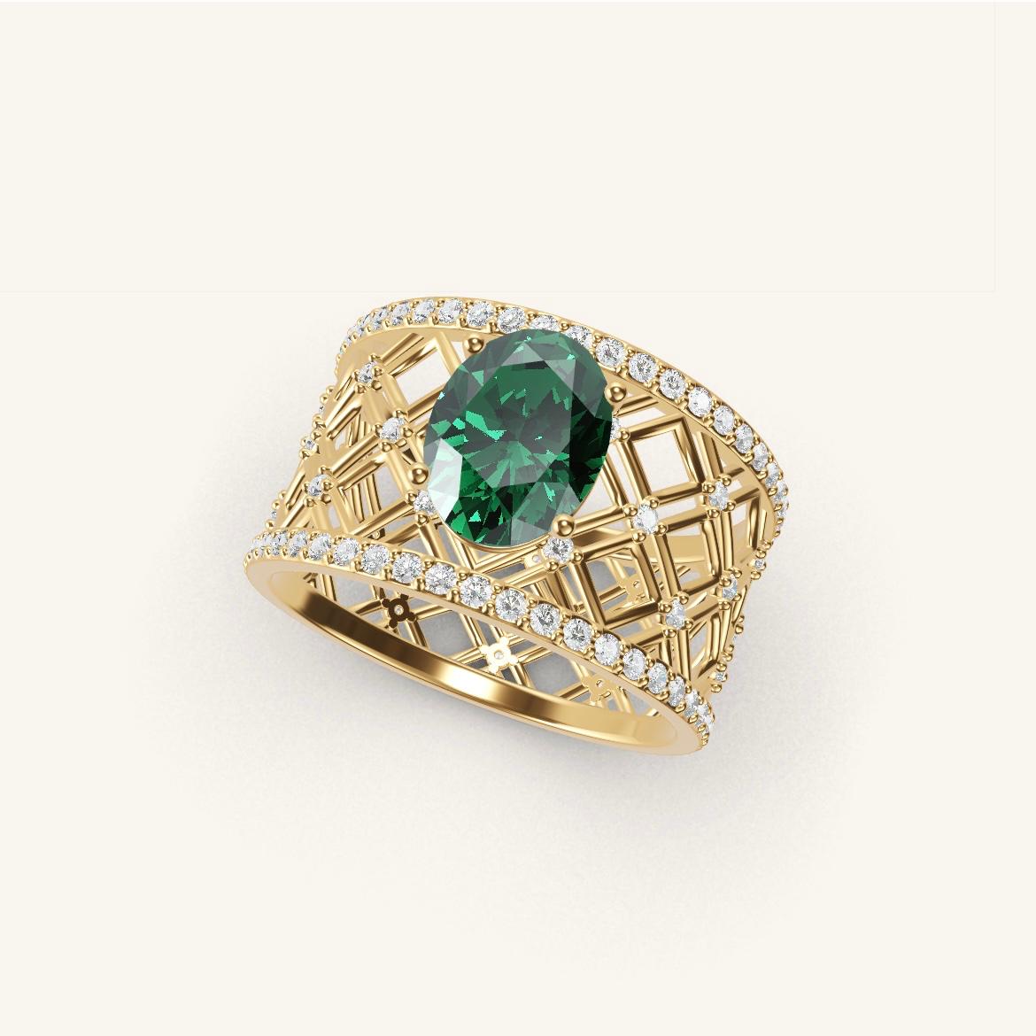 Louvre - Oval Emerald - 1 carat - Yellow Gold