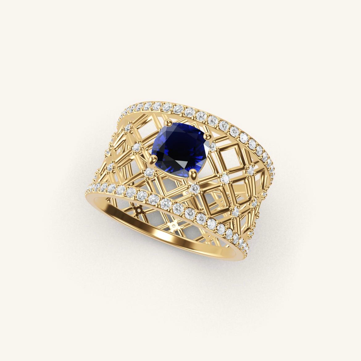 Louvre - Cushion Sapphire - 0.7 carat - Yellow Gold