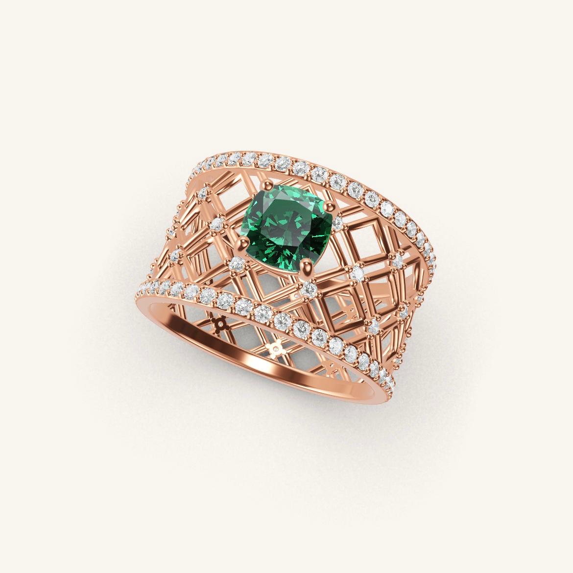 Louvre - Emeraude Coussin - 0,7 carat - Or Rose